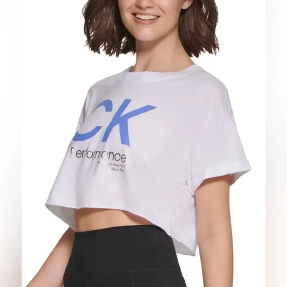 Calvin Klein Women S Cropped Logo T-Shirt White Size Large BRAND NEW WITH TAGS - Picture 2 of 4